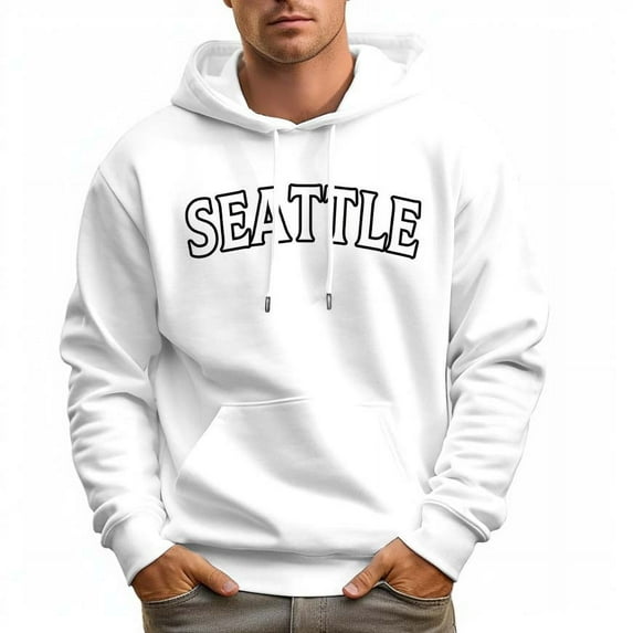 Men's 100% Cotton SEATTLE Hoodie 330g Thick Pocket Hood