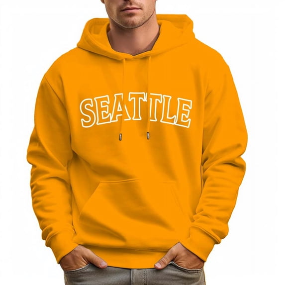 Men's 100% Cotton SEATTLE Hoodie 330g Thick Pocket Hood