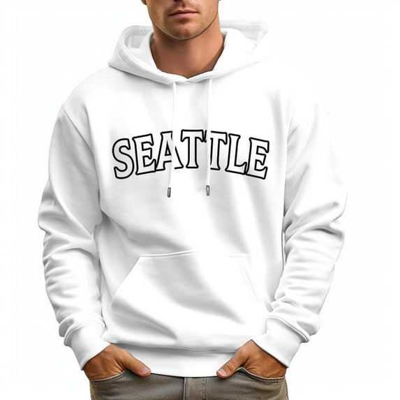 Men's 100% Cotton SEATTLE Hoodie 330g Thick Pocket Hood