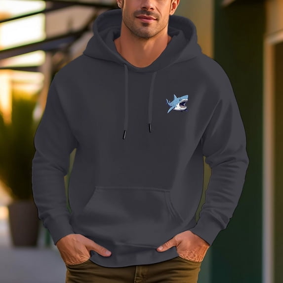 Men's 100% Cotton Shark Pattern Hoodie 450g Thick Pocket Hood