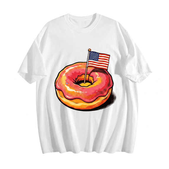 NUBILY Men Graphic T Shirts Vintage American Flag Donut - USA 250th Anniversary Patriotic Independence Day Tee - Loose Fit Summer Top,White,S