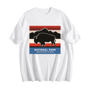 NUBILY Men's T-Shirts Graphic Vintage Sunset Bison - American National Park Graphic Tee - Retro Striped Mountains Short Sleeve,White,3XL