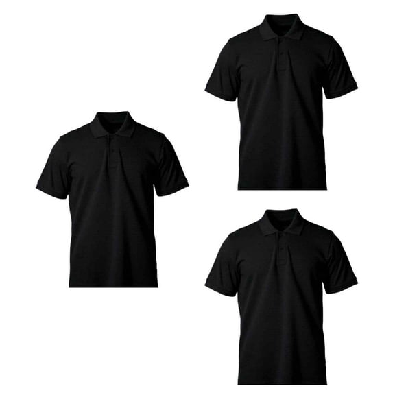 Men's 100 % Cotton Slim Polo Short Sleeve Shirt, Black L, 3 Pack