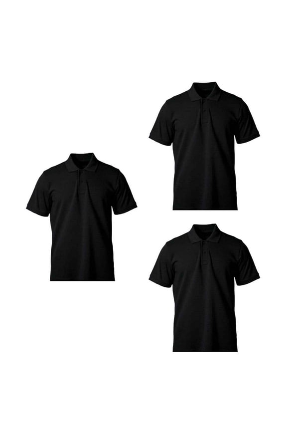 Men's 100 % Cotton Slim Polo Short Sleeve Shirt, Black L, 3 Pack
