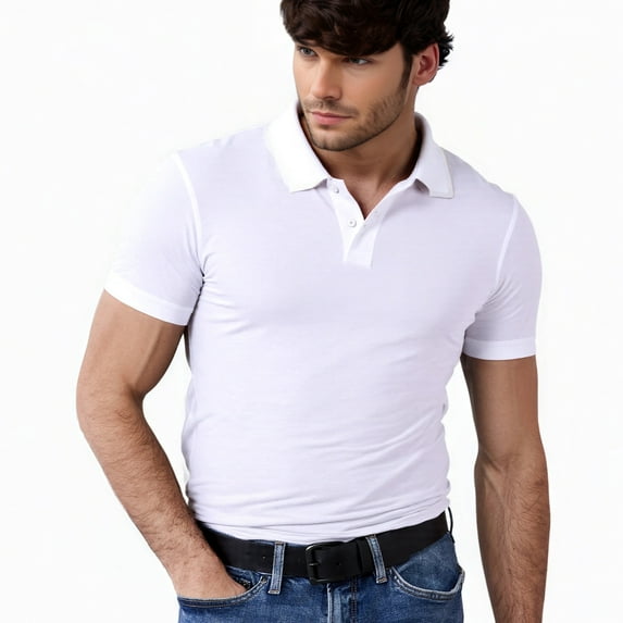 Men's 100 % Cotton Slim Polo Short Sleeve Shirt, White M, 1 Pack