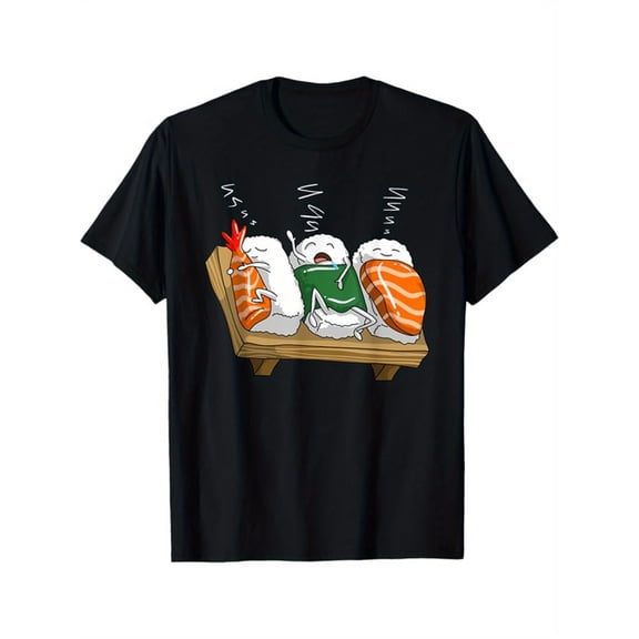 Men's 100% Cotton Sushi Print T-Shirt - Fun Food Design, Casual Short Sleeve Crew Neck, Lightweight & Breathable for Casual Attire, Perfect Gift for Holidays or Outdoor Activitie