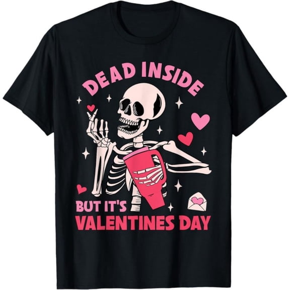 Men's 100% Cotton T-Shirt 180gsm - Dead Inside But It's Valentines Day Funny Skeleton Print, Black Comfortable Breathable Soft Tee, Valentine's Gift for Men
