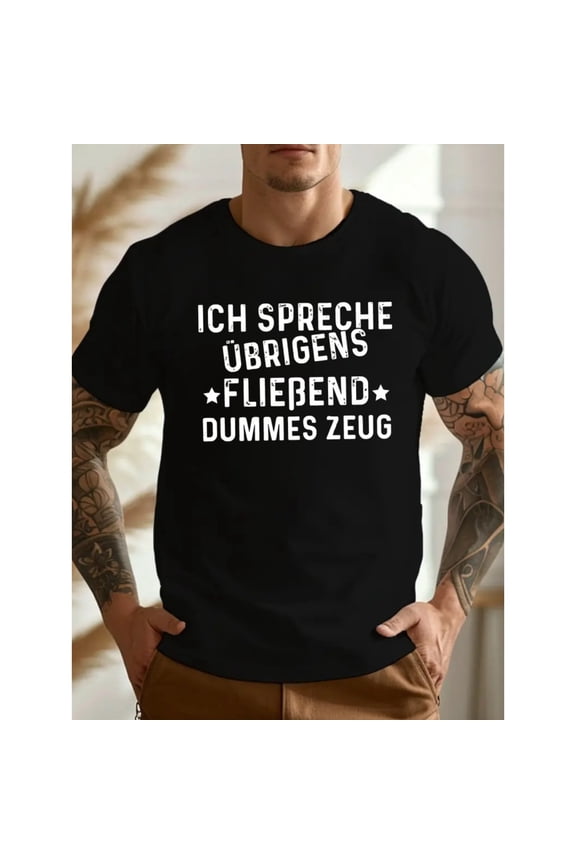 Men's 100% Cotton T-Shirt 180gsm - Funny Humor German Crinkle T-Shirt, Black Comfortable Breathable Soft Tee, Gift for Men