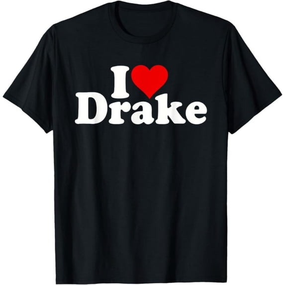 Men's 100% Cotton T-Shirt 180gsm - I Love Heart Drake T-Shirt, Black Comfortable Breathable Soft Tee, Valentine's Gift for Men