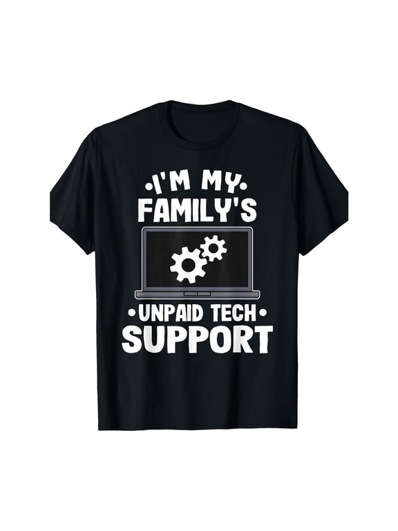 Men's 100% Cotton T-Shirt 180gsm - "I'm My Family's Unpaid Tech Support" Print T-Shirt, Men's Casual Street Style Stretch Round Neck Tee Shirt For Summer