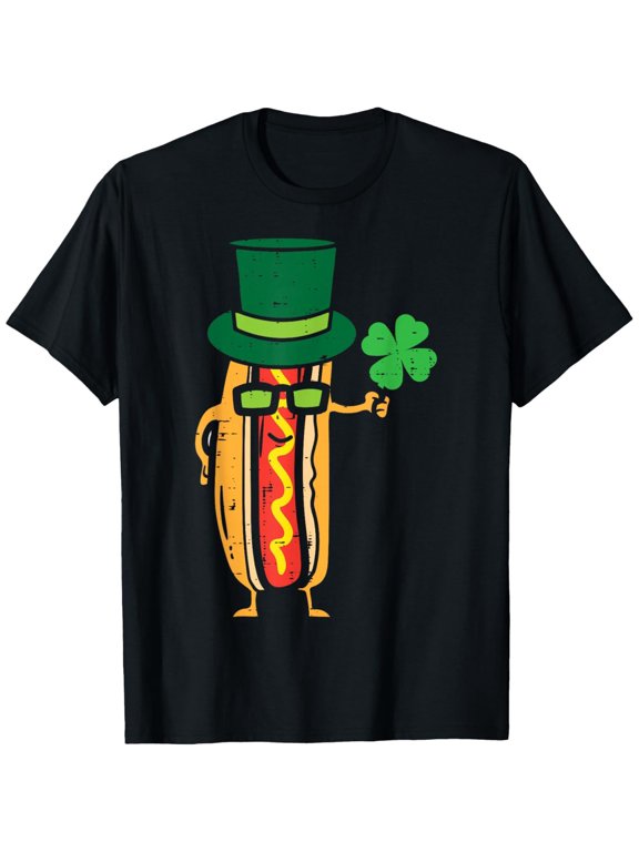 Men's 100% Cotton T-Shirt 180gsm - Irish Hot Dog Sausage Funny Saint Paddy St Patricks Day Food T-Shirt, Black Comfortable Breathable Soft Tee, Gift for Men