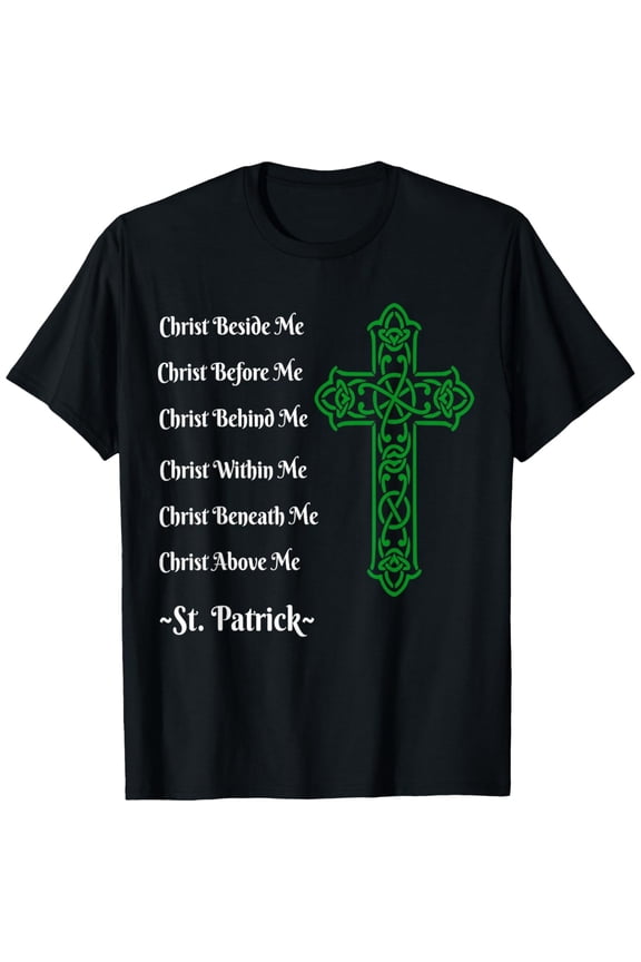 Men's 100% Cotton T-Shirt 180gsm - St. Patrick's Prayer Irish Green Christian Cross T-Shirt, Black Comfortable Breathable Soft Tee, Gift for Men