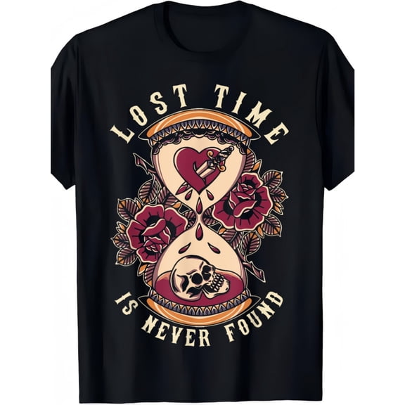 Men's 100% Cotton T-Shirt 180gsm - Vintage Hourglass Tattoo T-Shirt, Black Comfortable Breathable Soft Tee, Gift for Men