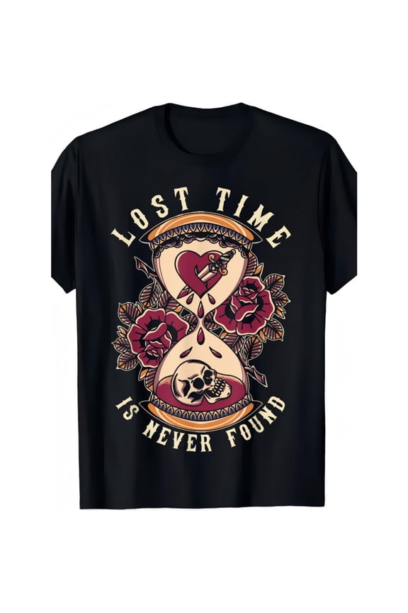 Men's 100% Cotton T-Shirt 180gsm - Vintage Hourglass Tattoo T-Shirt, Black Comfortable Breathable Soft Tee, Gift for Men