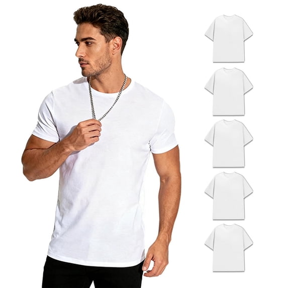 Men’s 100% Cotton T-Shirt, Crew Neck Solid Basic Tee, Heavyweight 180 GSM Soft Durable Shirt, S–3XL, 5 Pack