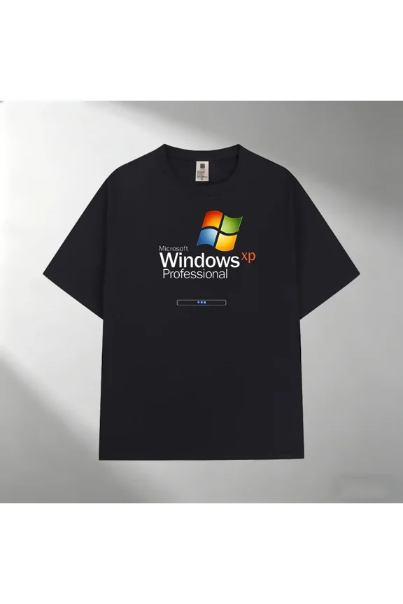 Men's 100% Cotton T-Shirt, Windows XP Professional Print Crew Neck Short Sleeve Casual Outdoor Tee