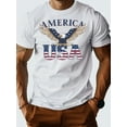 thumbnail image 1 of Men's 100% Cotton USA Eagle Graphic T-Shirt - Patriotic White Short Sleeve Tee with American Flag Design, Comfortable Casual Summer Wear for Independence Day & Everyday Patriotism, 1 of 10
