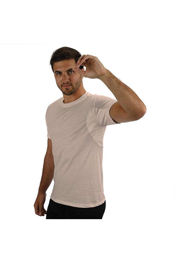 Men's 100% Cotton Undershirt Regular Fit, Crew Neck with Sewn-In, Absorbent, Waterproof Underarm Shields