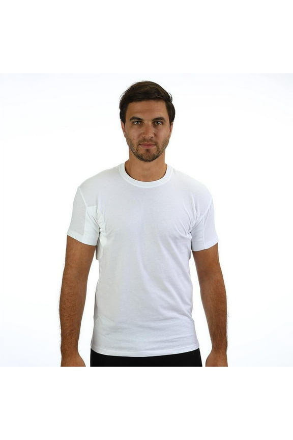 Men's 100% Cotton Undershirt Regular Fit Crew Neck with Sewn-In, Absorbent, Waterproof Underarm Shields