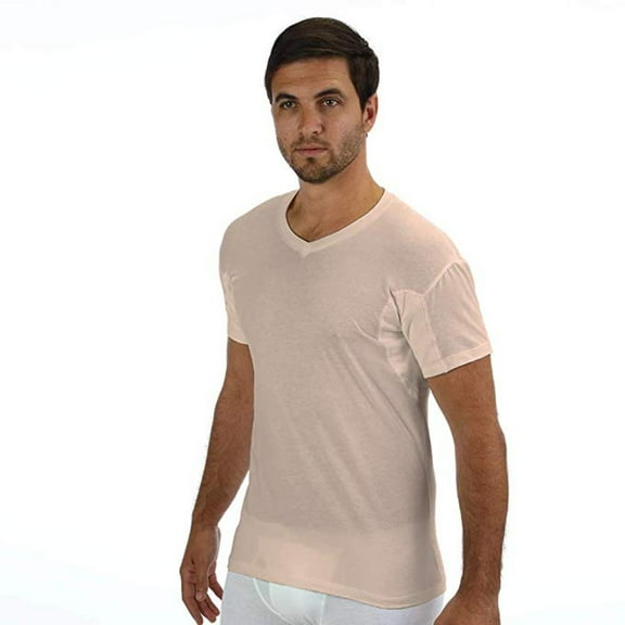 Men's 100% Cotton Undershirt Regular Fit, V-Neck with Sweat-Proof, Absorbent, Integrated Underarm Shields
