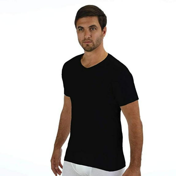 Men's 100% Cotton Undershirt Regular Fit, V-Neck with Sweat-Proof, Absorbent, Integrated Underarm Shields