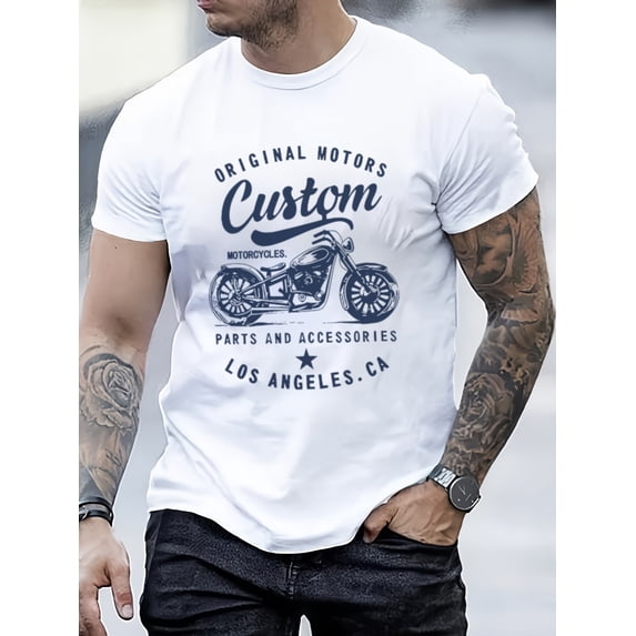 Men's 100% Cotton Vintage Motorcycle Graphic T-Shirt - Soft & Comfortable Short Sleeve Crew Neck Tee with "Original Motorcycles" Print, Perfect for Casual Wear & Outdoor Activities