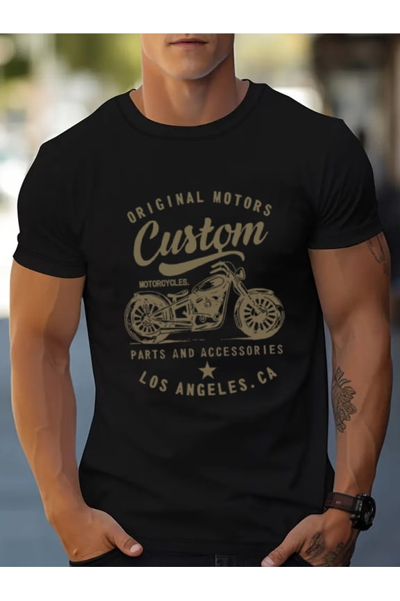 Men's 100% Cotton Vintage Motorcycle Graphic T-Shirt - Soft & Comfortable Short Sleeve Crew Neck Tee with "Original Motorcycles" Print, Perfect for Casual Wear & Outdoor Activities