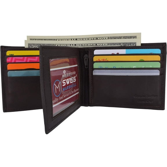 Men's 100% Genuine Leather RFID Tested Bifold ID Card Holder Wallet Brown