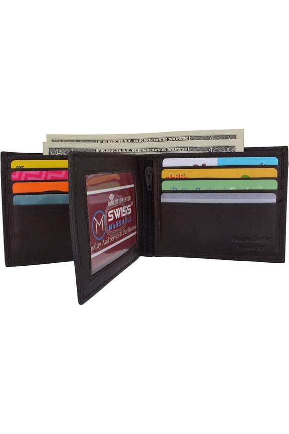 Men's 100% Genuine Leather RFID Tested Bifold ID Card Holder Wallet Brown