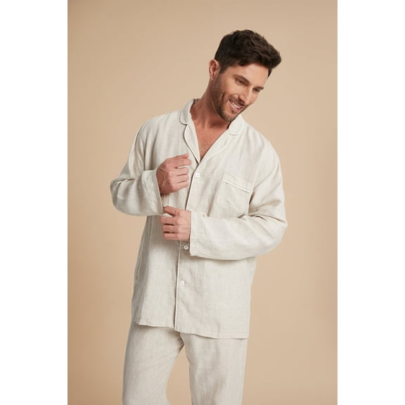 Breevar Men's Hemp Pajama Set, Long Sleeve Top & Pants, Sleepwear