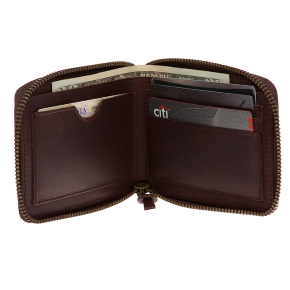 Men's 100% Leather Card & Cash Zipper Wallet Bifold Multi Card Holder Purse