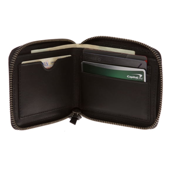 Men's 100% Leather Card & Cash Zipper Wallet Bifold Multi Card Holder Purse