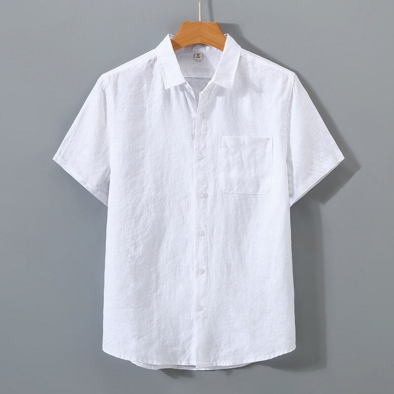 chinese dress ladies Lotus White Classic Linen Shirt with Mandarin Collar – camixa.com main image 1