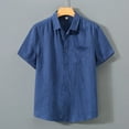 thumbnail image 1 of Men's 100% Linen Collar Shirt Short Sleeve Breathable Casual Top with Pocket, 1 of 12