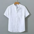 thumbnail image 1 of Men's 100% Linen Collar Shirt Short Sleeve Breathable Casual Top with Pocket, 1 of 12