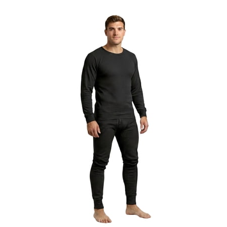 Men's 100% Polyester 2-Pc Long Thermal Underwear, Black L, 1 Set