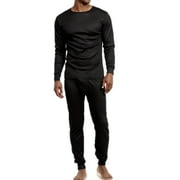 COUVER Men's 100% Polyester 2-Pc Long Thermal Underwear, Black M, 1 Set