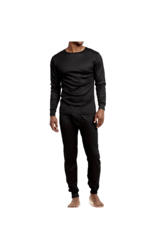 Men's 100% Polyester 2-Pc Long Thermal Underwear, Black M, 1 Set