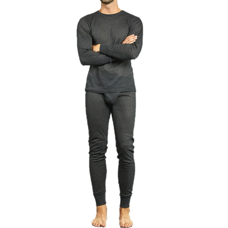 Men s 100 Polyester 2 Pc Long Thermal Underwear Charcoal L 1 Set