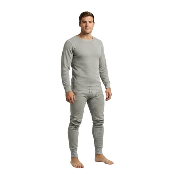 Men's 100% Polyester 2-Pc Long Thermal Underwear, Heather Grey L, 1 Set