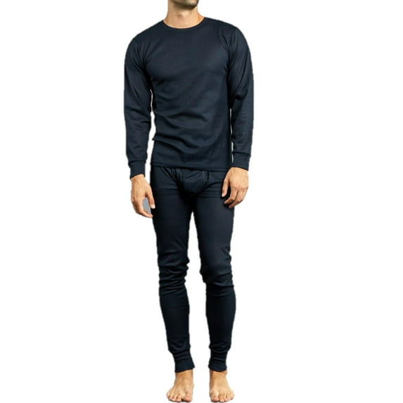 Men's 100% Polyester 2-Pc Long Thermal Underwear, Navy Blue M, 1 Set