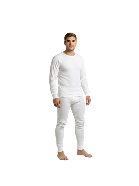 Men's 100% Polyester 2-Pc Long Thermal Underwear, White L, 1 Set