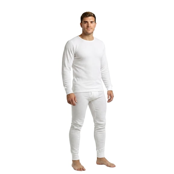 Men's 100% Polyester 2-Pc Long Thermal Underwear, White L, 1 Set