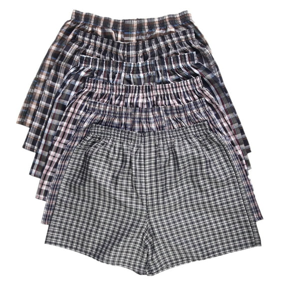 Couver Men’s Soft Polyester Boxer Shorts Underpants, Assorted Darker Plaid, L, 6-Pack