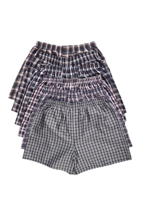 Men’s Soft Polyester Boxer Underpants, Assorted Darker Plaid, M, 6-Pack