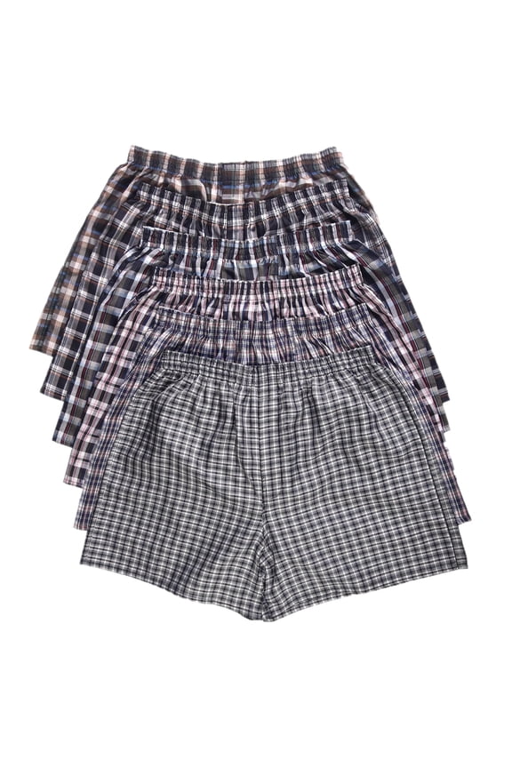Men’s Soft Polyester Boxer Underpants, Assorted Darker Plaid, XL, 6-Pack