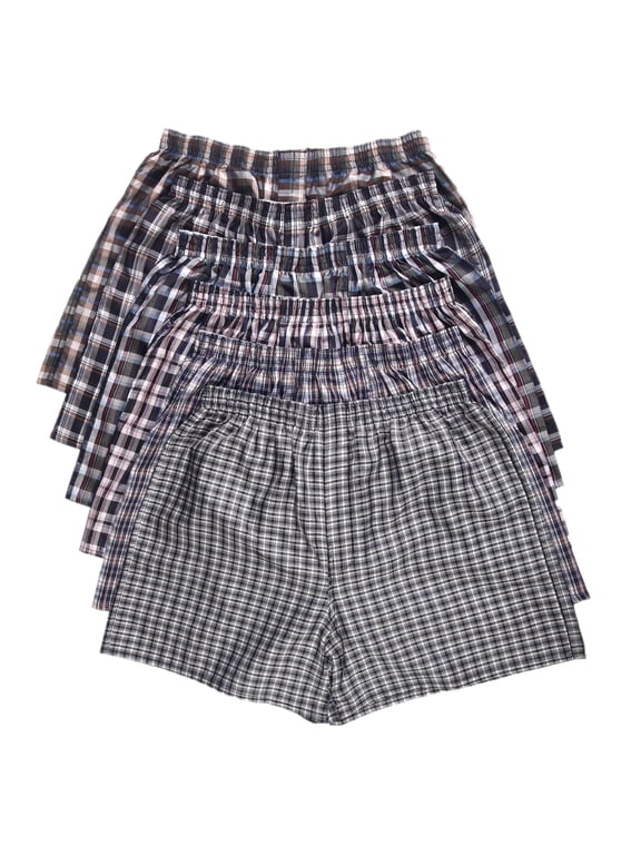 Men’s Soft Polyester Boxer Underpants, Assorted Darker Plaid, XL, 6-Pack