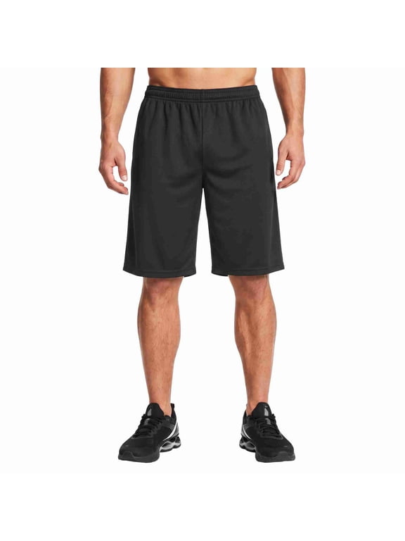 Men's 100% Polyester Performance Shorts with Pockets, Black L, 1 Count, 1 Pack