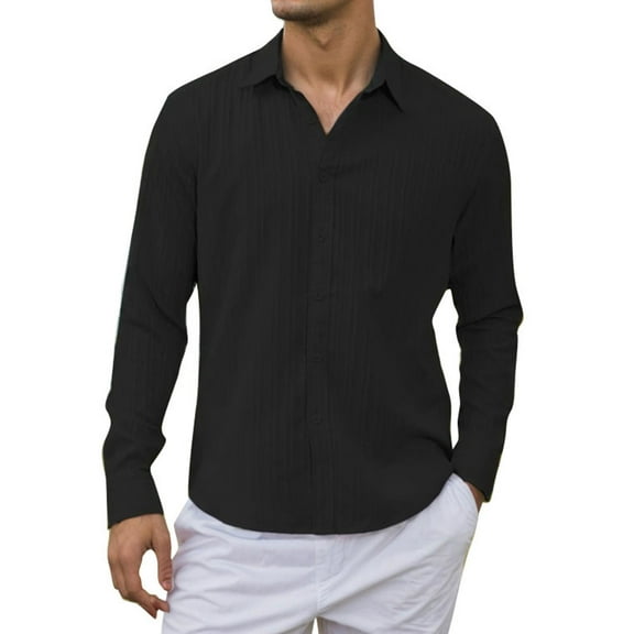Men's 100% Polyester Textured Shirt: Long - Sleeve, Button - Up for Casual & Outdoor Gatherings