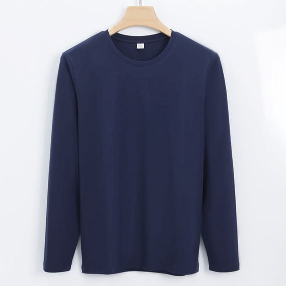 Men's 100% Silk Cotton Round Neck Solid Long Sleeve T-shirt